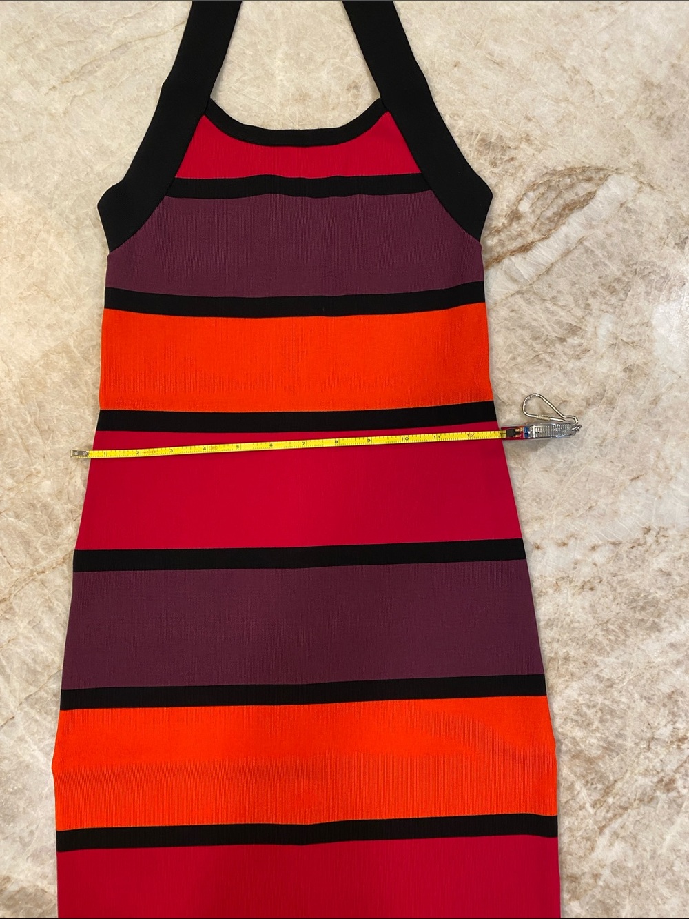 Express Backless Halter Stripe Dress in Red, Orange, Purple & Black